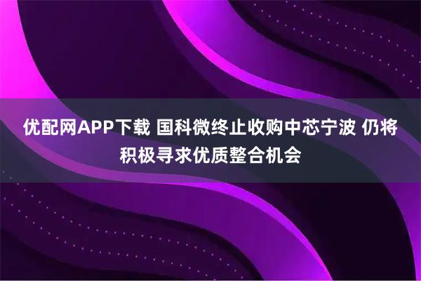 优配网APP下载 国科微终止收购中芯宁波 仍将积极寻求优质整合机会